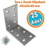 Nzb (25 Adet) L Demir Gönye 40X60X60 mm Metal Mobilya Bağlantı Aparatı Raf Köşe Sabitleme Demiri - Gri