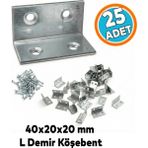 Nzb 25 Adet Metal L Köşebent 40X20X20 mm Vida Setli Mobilya Dolap Raf Bağlantı Sabitleme Aparatı - Gri