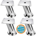 Nzb 4 Adet Tablalı Dereceli Ayarlanabilir (8 Cm) Krom Metal Baza Tv Ünitesi Koltuk Mobilya Ayağı (+2cm)