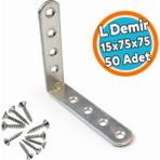 Nzb (50 Adet) L Demir Gönye Oval Başlı 15X75X75 mm Mobilya Köşe Destek Bağlantı Sabitleme Aparatı - Gri