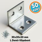 Nzb (50 Adet) L Demiri 30X20X20 mm Metal Gönye Raf Köşe Sabitleme Mobilya Bağlantı Destek Parçası - Gri