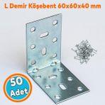 Nzb (50 Adet) Mobilya Eşya Dolap Duvara Sabitleme Köşebent Bağlantı Aparatı L Demiri Gönye 40X60X60 mm - Gri