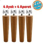 Nzb Ahşap Ayak Bağlantı Aparatlı Mobilya Koltuk Kanepe Sehpa Masa Ayağı Ayakları 4'lü Set M8 Civatalı Ahşap 12 cm
