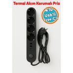 NZB Akım Korumalı Topraklı Golyat Grup Şarj Fiş Priz 4 Prizli 3 USB Girişli 2 Metre Uzatma Kablosu