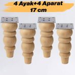 Nzb Boyasız Ham Doğal Ahşap 4'lü Set Ayak Silindir Mobilya Koltuk Kanepe Ayağı Aparat Dahil Bohem 17 cm