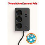 NZB Çocuk Akım Korumalı Topraklı Golyat Grup Şarj Fiş Priz 3 Prizli 3 USB Girişli 2 Metre Uzatma Kablosu
