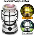 Nzb Dekoratif Outdoor Kamp Lambası Ledli Kırmızı Alev Beyaz Işıklı El Feneri Işıldak Şarjlı Çift Modlu