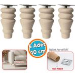 Nzb Doğal Boyasız 10 cm Ahşap Ayak Silindir Mobilya Koltuk Kanepe Ayağı Montaj Aparat & Keçe (4 Adet) - Ahşap Rengi