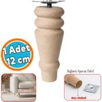 Nzb Doğal Boyasız Ahşap Ayak Silindir Mobilya Koltuk Kanepe Ayağı Metal Montaj Aparat & Keçe Bohem 12 cm - Ahşap Rengi