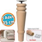 Nzb Doğal Boyasız Ahşap Ayak Silindir Mobilya Koltuk Kanepe Ayağı Metal Montaj Aparat & Keçe Bohem 25 cm