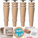 Nzb Doğal Boyasız Ahşap Ayak Silindir Mobilya Koltuk Kanepe Ayağı & Montaj Aparat (4 Adet) Bohem 18 cm