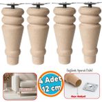 Nzb Doğal Boyasız Ahşap Ayak Silindir Mobilya Koltuk Kanepe Ayağı Montaj Aparatı Bohem 12 cm (4 Adet) - Ahşap Rengi