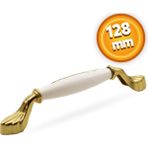 NZB Elpedroso Lüks Porselen Mobilya Çekmece Dolap Kapak Kulpu Kulbu 128 mm Beyaz Gold