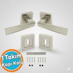 Nzb Kare Rozetli Nikel Inox Oda Kapı Kolu (1 Takım: 2 Adet Kol + 2 Adet Rozet + Bağlantı Demiri) - 1 Adet
