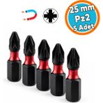 Nzb Manyetik 1/4" Matkap Ucu Impact Bits Uç 25 mm Pz2 Tayvan Çeliği Mıknatıslı Pozidriv 2.5 cm Uzunluk - Siyah