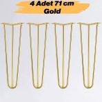 Nzb Masa ve Sehpa Ayağı Tekli Dayanıklı Mobilya Yükseltici Destek Modeli 71 cm Gold Altın Metal 4'lü Set