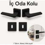 Nzb Mat Siyah Iç Oda Kapı Kolu 1 Takım Kare Rozetli Şık Modern Ahşap Pvc Iç Oda Kapı Kolları - 1 Adet