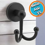Nzb Metal Askı Siyah Renk Askılık Banyo Tuvalet Havlu Bornoz Askısı Çatal Ikili Askı