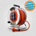 Nzb Metal Makaralı Seyyar Kablo Kapaklı 4 Prizli Metal Uzatma Kablosu 3x1.5 mm Cca Kablo 50 Metre - Turuncu