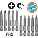 Nzb Mıknatıslı Yıldız Ph2 Bits Uç 50 mm 10'lu Set Kutulu Manyetik 1/4" Matkap Ucu Vidalama 5 cm Uzunluk