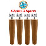 Nzb Mobilya Koltuk Kanepe Sehpa Masa Ayağı Ayakları M8 Civatalı Bağlantı Aparatlı 4'lü Set Ahşap 15 cm