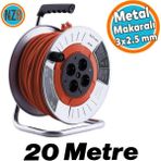 Nzb Seyyar Metal Makaralı Cca Kablo 4 Prizli Monofaze Uzatma Kablosu 3x2.5 mm Ttr Kablo 20 Metre - Turuncu