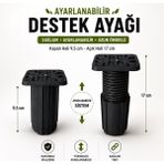 Nzb Siyah Ayarlanabilir Kare Başlı Destek Ayağı 9.5X17 cm Sert Plastik Mobilya Dolap Masa Ayağı
