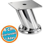 Nzb Tablalı Dereceli Ayarlanabilir (+2cm) Krom Metal Baza Tv Ünitesi Koltuk Mobilya Ayağı (6 Cm)