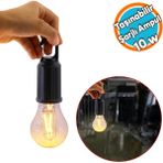 Nzb Taşınabilir Şarjlı Tasarruflu Rustik Ampul 10W LED Lamba Type-C Şarj Askılı Asma Aydınlatma