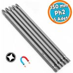 Nzb Tayvan Çeliği Mıknatıslı Yıldız Ph2 Bits Uç Manyetik 1/4" Matkap Ucu 15 cm Uzunluk (5 Adet) - Gri