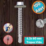 Nzb Trapez Çatı Vidası 6.3x60 Mm Paket 100 Adet Matkap Uçlu Sac Akıllı Vida Çatı Panel Metal Ağaç Vidası
