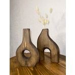 O&a Wood Doğal Ahşap Dekoratif İkili Takım Biblo Vazo Ceviz
