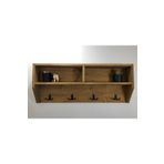 O&a Wood Doğal Ahşap Vestiyer, Dekoratif 4 Askılı Portmanto, Raflı 2 Bölmeli Vintage Elbise Askısı Açık Meşe