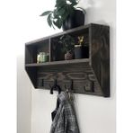 O&A Wood Doğal Ahşap Vestiyer, Dekoratif 4 Askılı Portmanto, Raflı 2 Bölmeli Vintage Elbise Askısı Ceviz - Koyu Ceviz