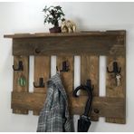 O&A Wood Doğal Ahşap Vestiyer Dekoratif 5 Askılı Portmanto Raflı Vintage Elbise Askısı Meşe