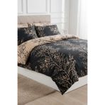oabhome Siyah Bej Çiçek Desenli Çift Kişilik Nevresim Takımı | Ranforce Pamuklu 4 Parça Çarşaflı Set (200x220)