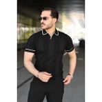 Oada Erkek Dokulu Desen Yakalı Kısa Kollu Tişört - Siyah - 2XL