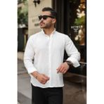 Oada Erkek Uzun Kollu Beyaz Düğmeli Pera Keten Gömlek - 2XL