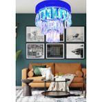 Öalpa Katlı 3'lü Led'li Model Kristal Taşlı Salon, Oturma Odası Avize - Siyah - Bal Rengi