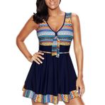 OAMENXI Kadın mayosu, tek parça tankini, şortlu, zayıflama etekli mayo, büyük mayo modası, Geometrik, 5XL