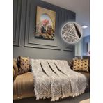 Obam Koltuk Çekyat Örtüsü Sütlü Kahve Çizgili Desen 170X220 cm - 170 x 220 cm