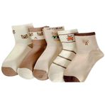 Obitarz Lucky Bear Desenli Kadın Çorapları, Pamuklu Örme Kumaş, Soket Tipi, Çok Renkli, 5'li Paket (36-40)