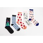 Obje Unisex Ekru Zemin Kedili Desen 5'li Çorap - 36 - 40