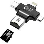 Obrax 4 In 1 Ios Android Type-C Lightning Usb-A Microsd Tf Kart Okuyucu - Siyah