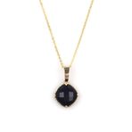 Obsidyen Doğal Taş Gold Renkli Kolye KLY-1229
