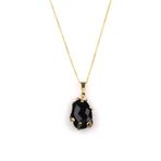 Obsidyen Doğal Taş Gold Renkli Kolye KLY-914