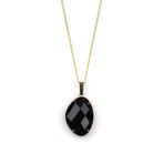 Obsidyen Doğal Taş Gold Renkli Kolye KLY-980