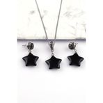 Obsidyen Doğal Taş Kolye - Küpe 2Li Set