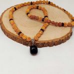 Obsidyen Taşlı Rudraksha Tohum Kolye Dolama Bileklik 8mm (49706)