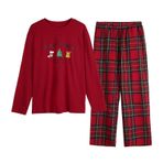 OCCIENTEC Kadın pamuk pijama Noel pijama bayanlar için Noel öğeleri düz renk üst ve ekose pantolon ile baskılı, kırmızı, M